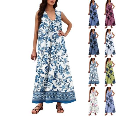 Женская Мода Повседневная А-силуэт Цветочный Принт Эффект Молотка Свободная Длинная Юбка с Карманами