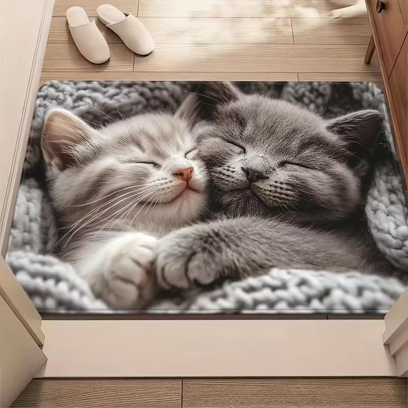 2D "Cute Little Cat Waiting for You To Come Home" Mat Welcome Mat Entrance Mat Soft and Comfortable Carpet Bathroom Entrance Mat