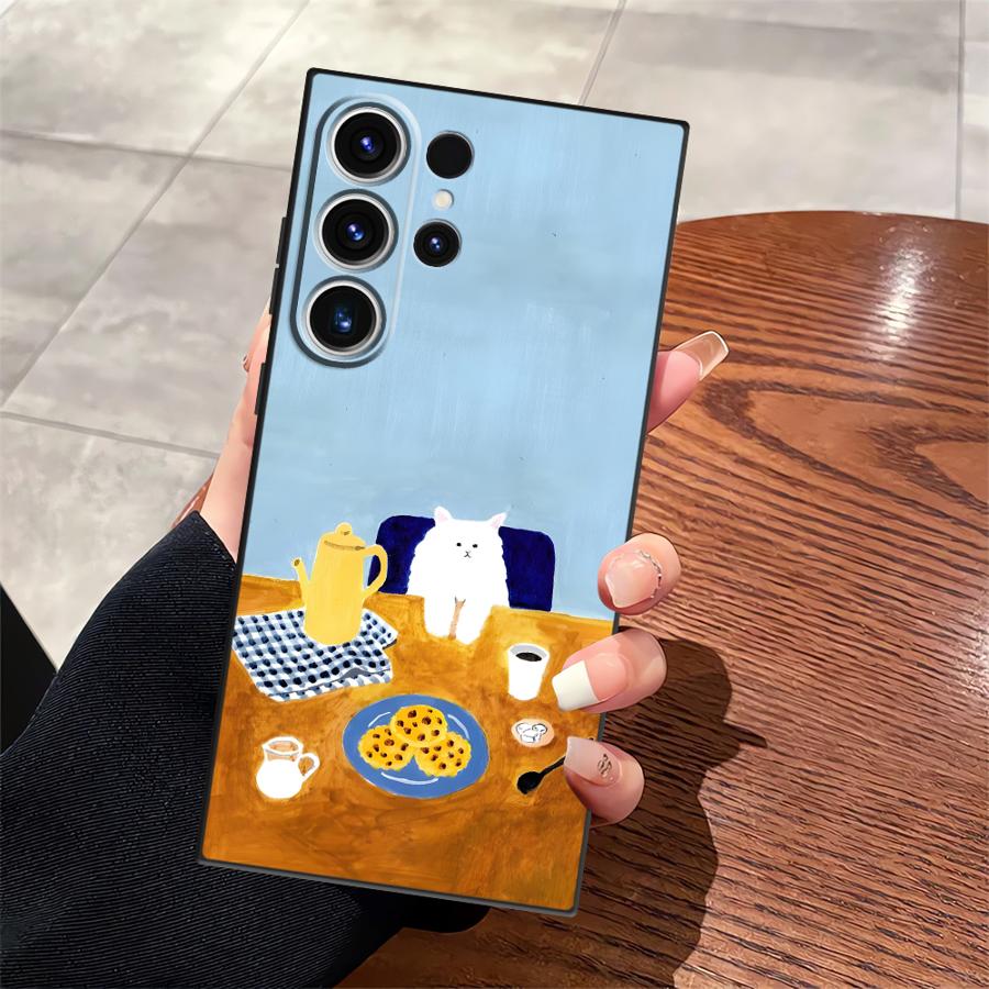 Чехол для Samsung Galaxy S26 Ultra S25 Plus S20 Ultra Note 20 8 9 10 S10 S9 S24 S21 FE S23 Funda Чехол для телефона Мультяшный кот