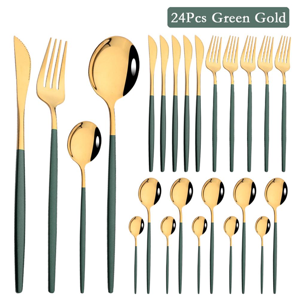 24 шт. столовых приборов из нержавеющей стали, зеркальная белая золотая посуда, набор столовых приборов в западном стиле, нож, вилка, ложка, столовые приборы, кухонное серебро
