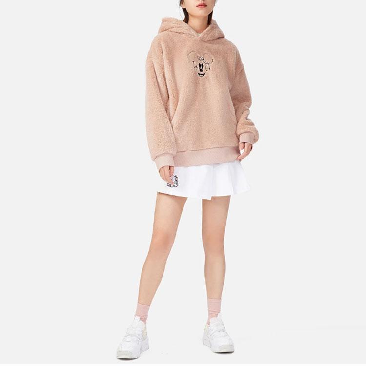Li-Ning Disney Co-Branded Series Sporty Cartoon Embroidery Velvet Loose Hoodie with Plus Velvet Women Hoodie Rose-Pink AWDR684-2