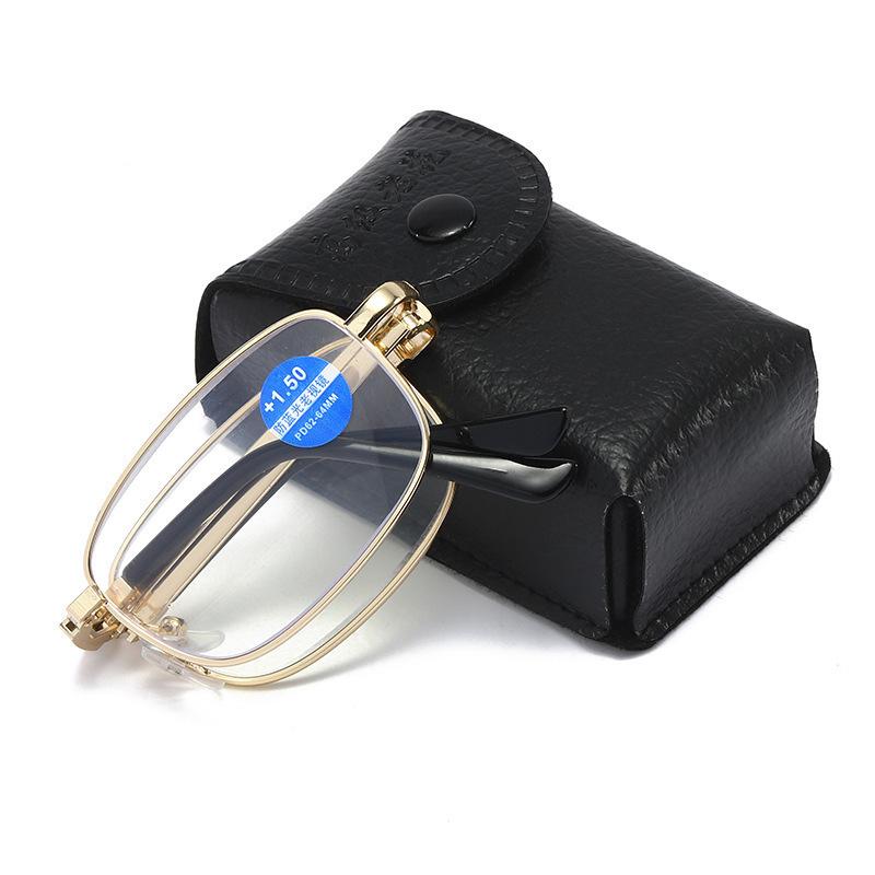 High definition anti-blue reading glasses foldable small frame reading glasses men's and women's metal belt box reading glasses