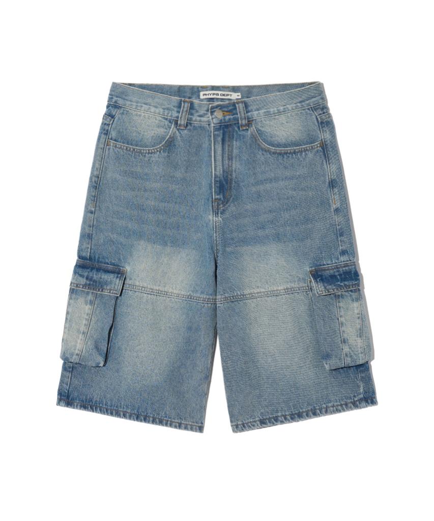 PHYSICAL DEPARTMENT Bermuda Cargo Denim Pants_Vintage Blue