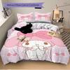3pcs My Melody Cute Pink Bow Wallpaper Printed Quilt Set - Soft and Comfortable Quilt Cover for Bedroom, Guest Room H073