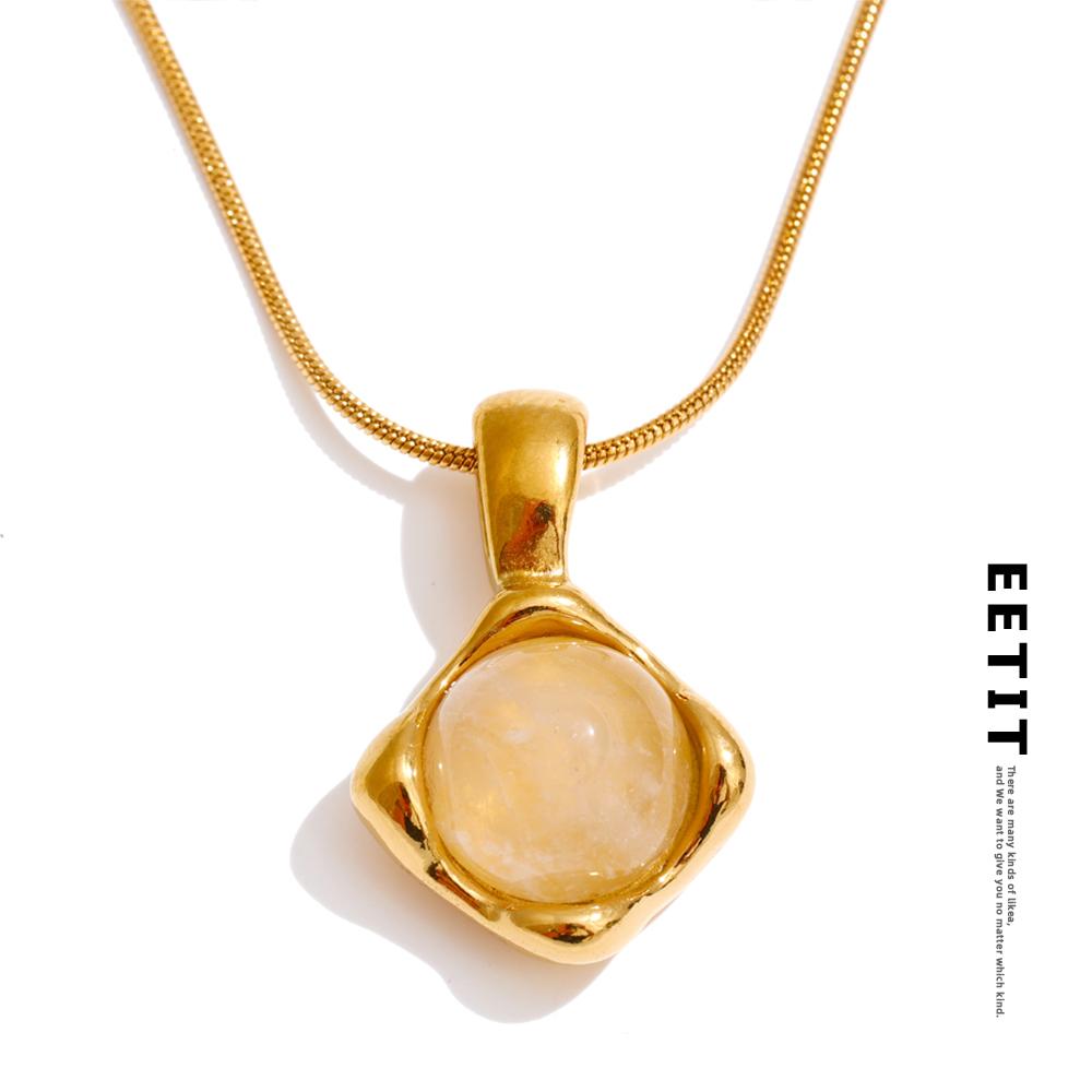Eetit Stainless Steel Natural White Quartz Stone Pendant Necklace for Women Rust Proof Metal High Quality Trendy Jewelry