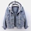 Denim Jacket Women Korean Style Loose Short Coat Long Sleeve Hooded Jacket Multi-Pockets All-match Tops