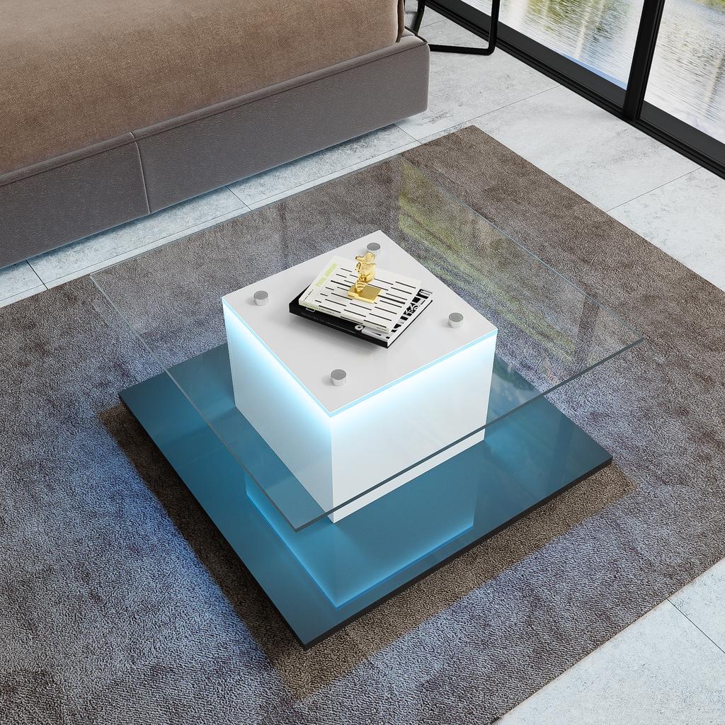 Coffee Table, Coffee Table made of High-Gloss Glass, Movable Coffee Table with Swivel Casters