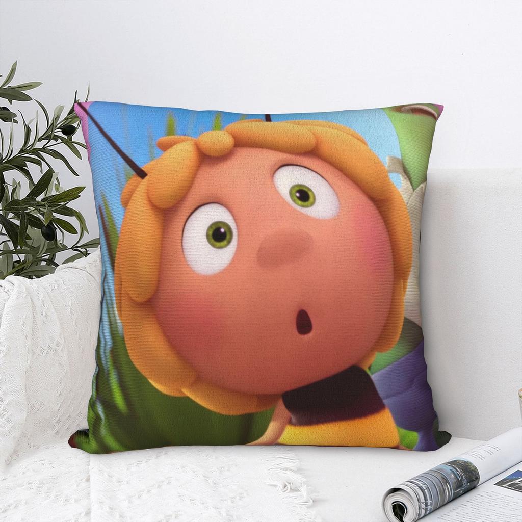 Maya The Bee With Flowers Cartoon Pillowcase Merch Soft Cushion Cover Gift Throw Pillow Case Cover Home Multi Size
