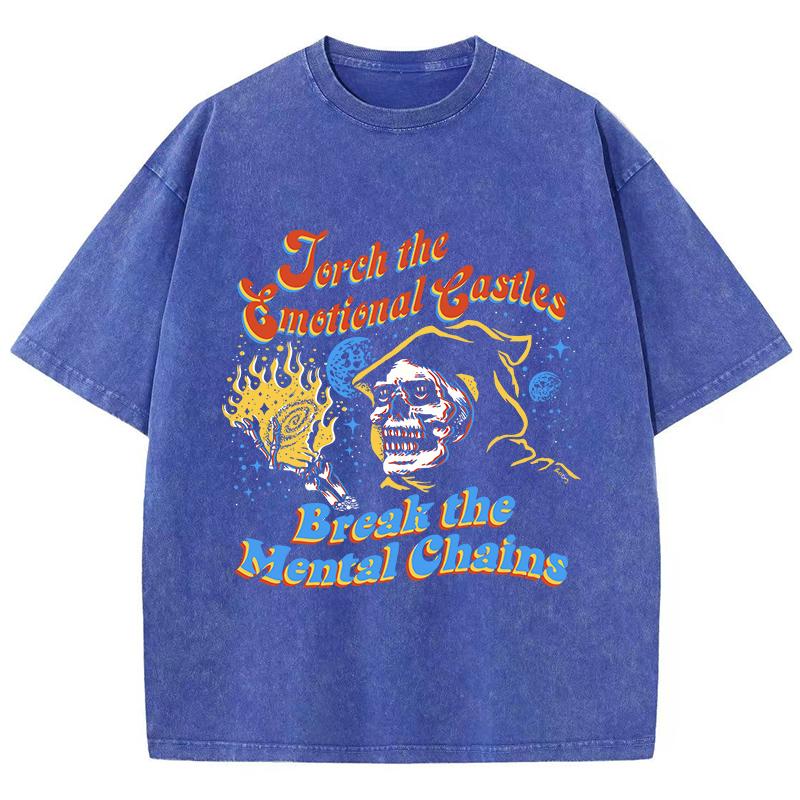 Уличные женские футболки с вареным эффектом, футболки с винтажным принтом скелета ведьмы, удобные хлопковые футболки оверсайз, летняя одежда