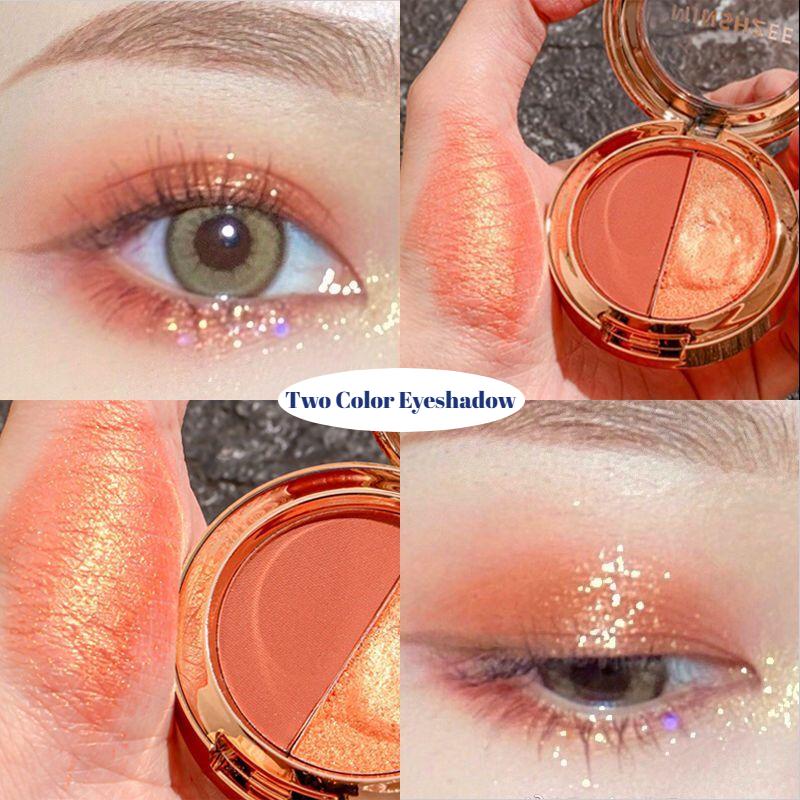Two-tone High Light Eyeshadow Palette Natural Contouring Brightening Pearl Glitter Earth Color Long-lasting Waterproof and Non-smudding Student