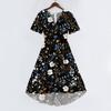 Women's Fashion Casual V Neck Short Sleeve Ruffled Vintage Printed Dresses