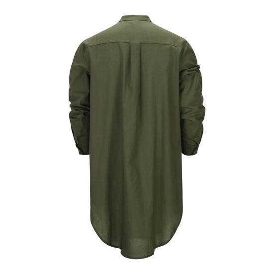 Men's Cotton Linen Kaftan Long Sleeve O-Neck Robe Solid Color Button-up Collar Thobe Breathable