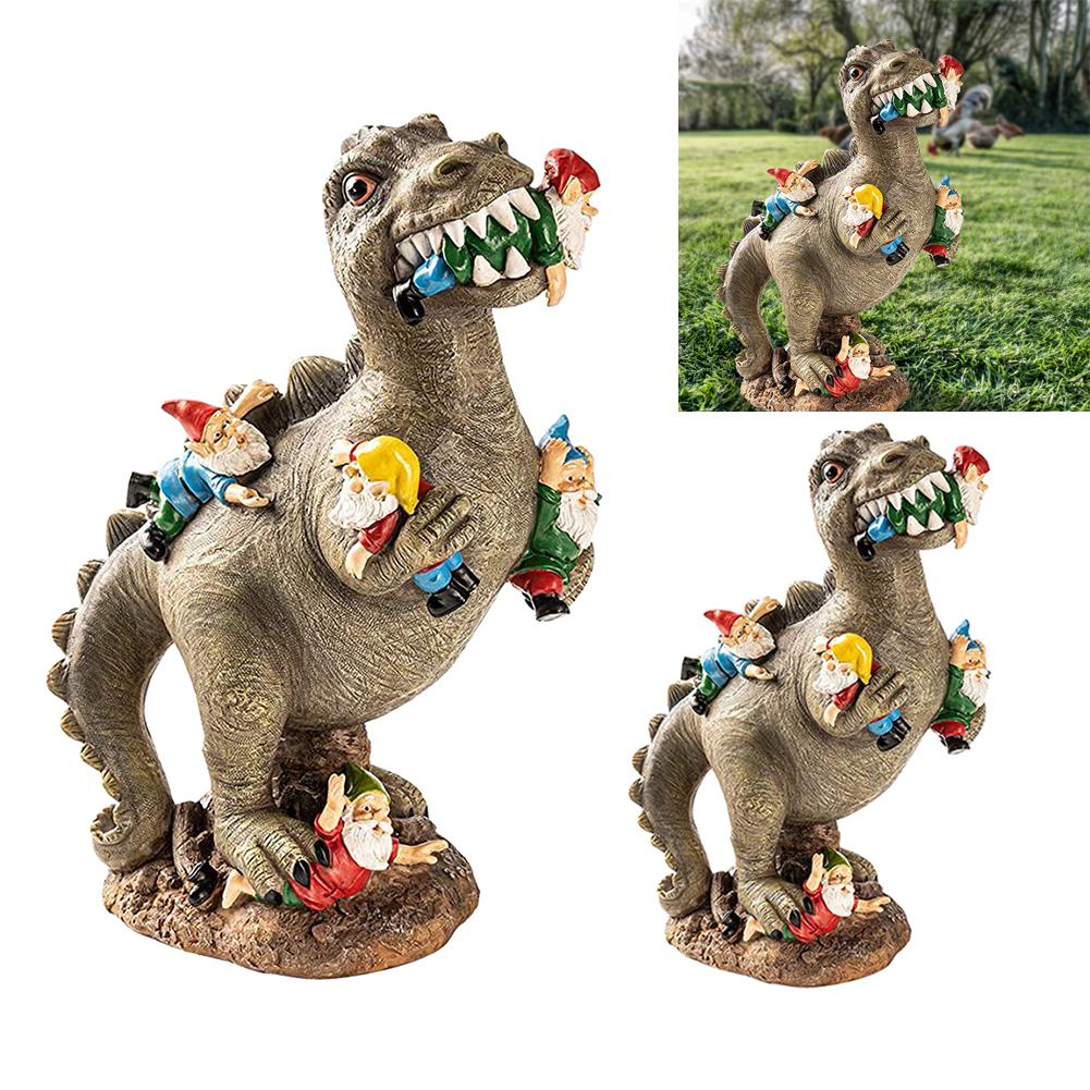 Садовые статуэтки динозавра, поедающего гнома, забавные полимерные фигурки, уличный скульптурный декор для сада, патио, лужайки, двора, орнамент