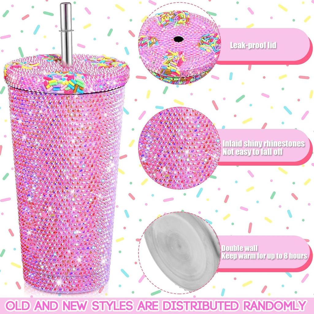 Стакан с шипами и бриллиантами, блестящая бутылка для воды с крышкой, вакуумный термостакан из нержавеющей стали, соломенный стакан со стразами