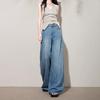 Синие Джинсы Wide Leg Lysel Tencel с Высокой Талией Женские Новый Стиль Стройнящие Свободная Посадка Прямой Крой Джинсовые Брюки