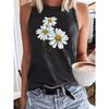 Women's Summer Floral Print Crew Neck Breathable Loose Large Breathable and Comfortable Sleeveless Tank Top T-shirt