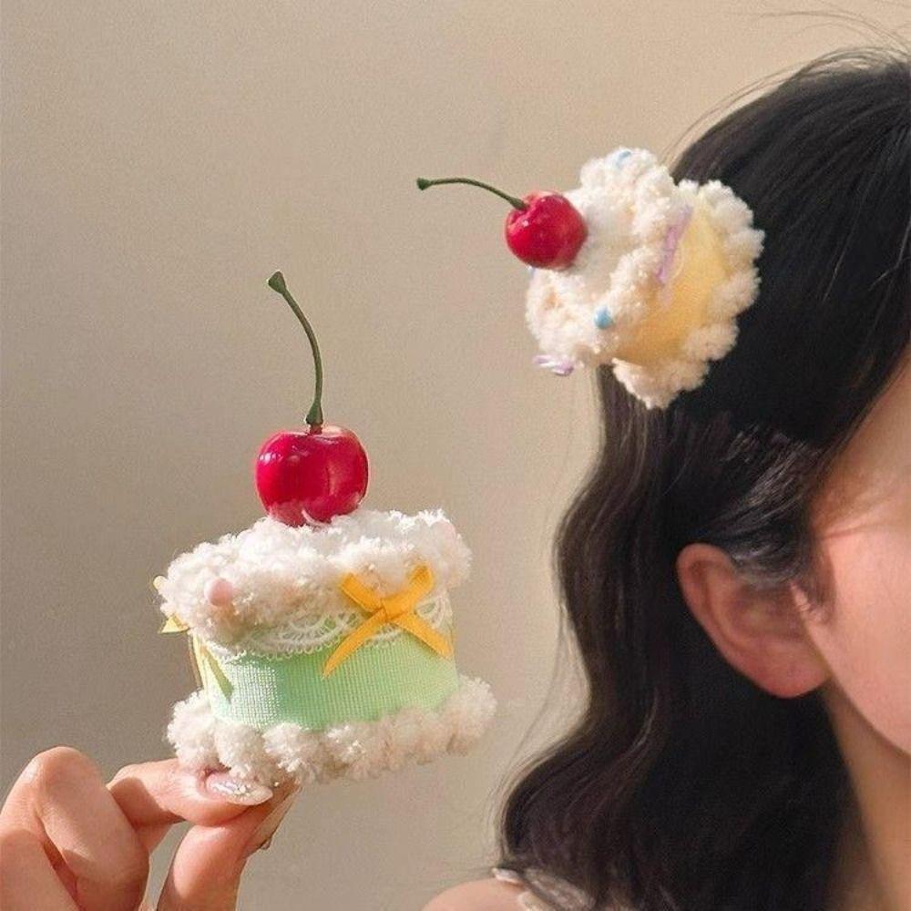 Cupcake Shape Cupcake Hairclip Plush Lolita Headwear Sweet Style Cherry Hairpin  Photo Prop