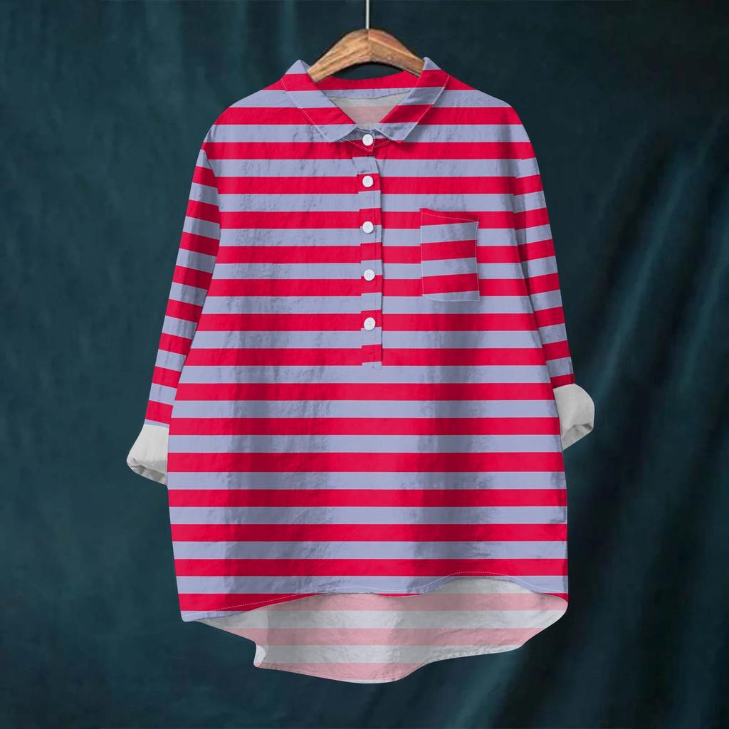 Women's Shirt Blouse Long-sleeved With Buttons Print Casual Hem Irregular Shirt Collar Top