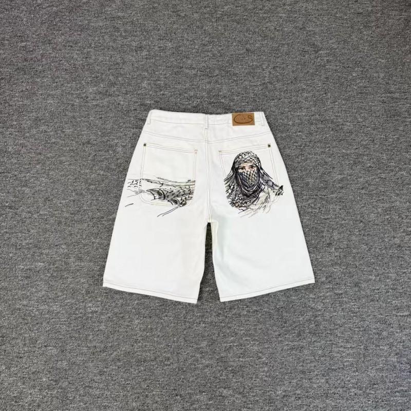 Mens Streetwear Loose Fit Denim Pants With Plum Blossom Embroidery Casual Straight Leg Jeans