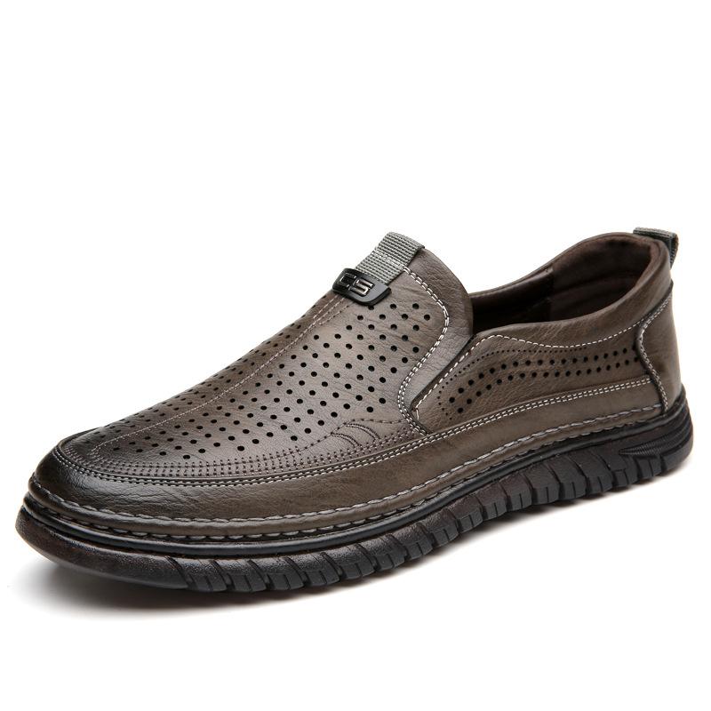 Новые туфли для мужчин из натуральной кожи, повседневная обувь, летняя мода, ажурные туфли на плоской подошве, уличные модные мокасины из микропористой ткани без застежек