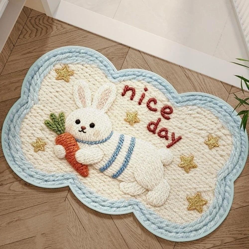 Cute Style Anti Slip Cartoon Floor Mat Animal Pattern Absorbent Absorbent Rug Soft Imitation Weaving Entry Doormat Entry