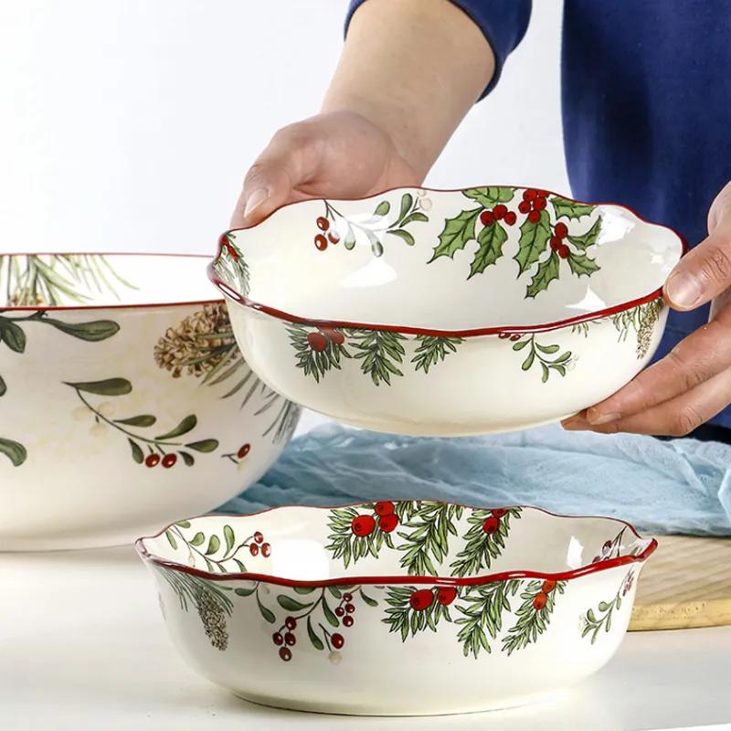 Салатники для фруктов в американском стиле, домашние суповые тарелки, неглубокие тарелки неправильной формы, креативные керамические глубокие тарелки, расписные подглазурной краской, можно использовать повторно