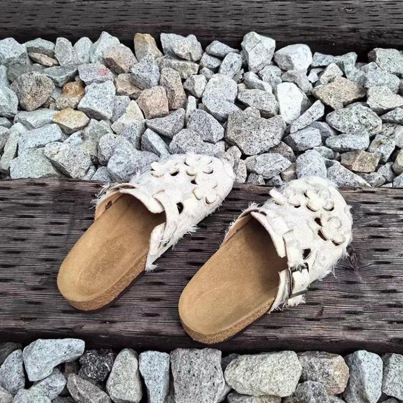 New Luxury Fashion Women's Suede Mules Slippers Cork Insole Sandals Support Outdoor Beach Comfort Shoes Zapatos Mujer