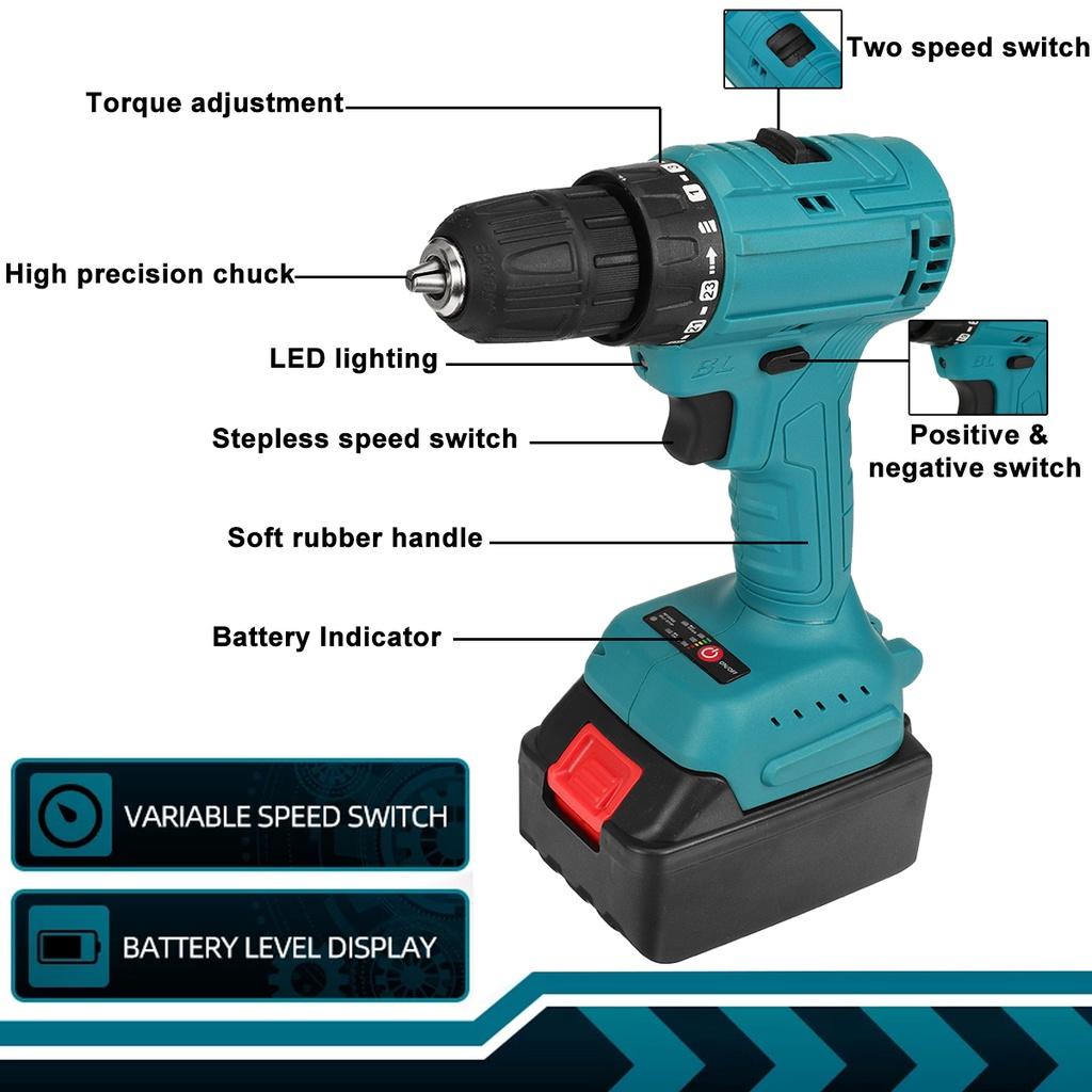 3 In 1 288VF 520N.M Brushless Electric Drill Impact Rechargeable Furnish Handheld Cordless Screwdriver with Lithium Battery