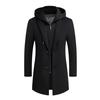 Men Winter Overcoat Fake Two Piece Wool Long Sleeves Mid Length Zipper Warm Formal Plus Size Detachable Hat Winter Coat for Daily Wear