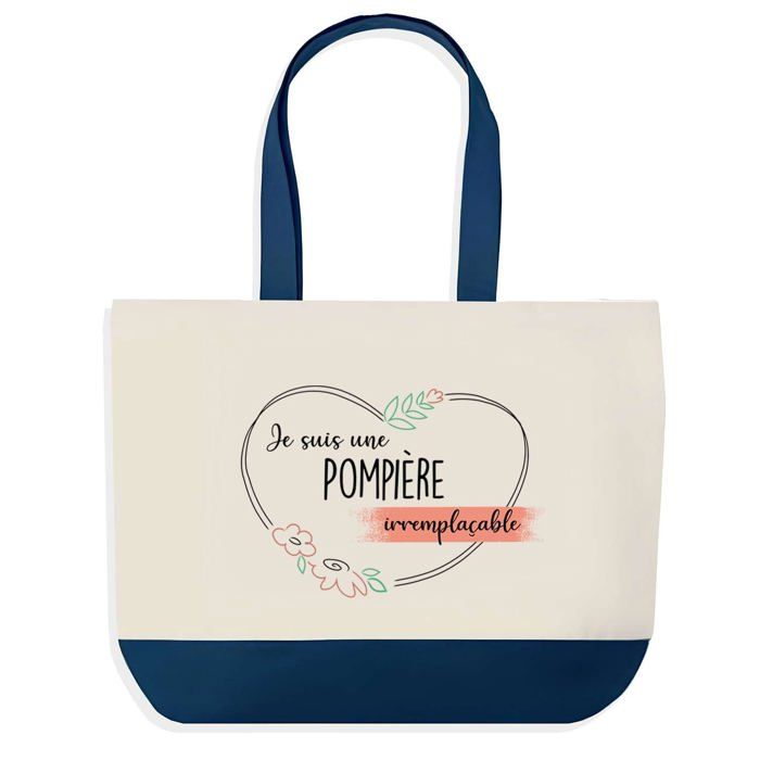 Tote bag - PLANETEE - Pompière Irremplaçable - fond bleu - coton 40x45 cm - Fabriqué en France