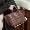 Плетеная сумка-тоут с кожаным дизайном, женская, для поездок на работу, универсальная, большой вместимости, портативная, сумка через плечо