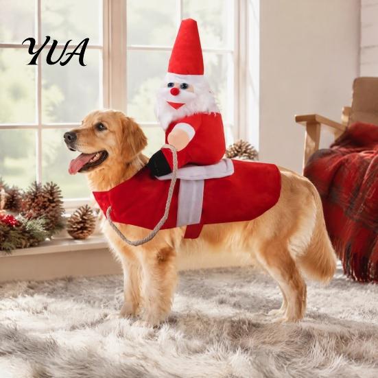Soft Cotton Dog Costume Santa Rider Costume, Christmas Outfit, Adjustable Closure, Funny Festival Pet Holiday Cosplay Apparel for Small to Medium