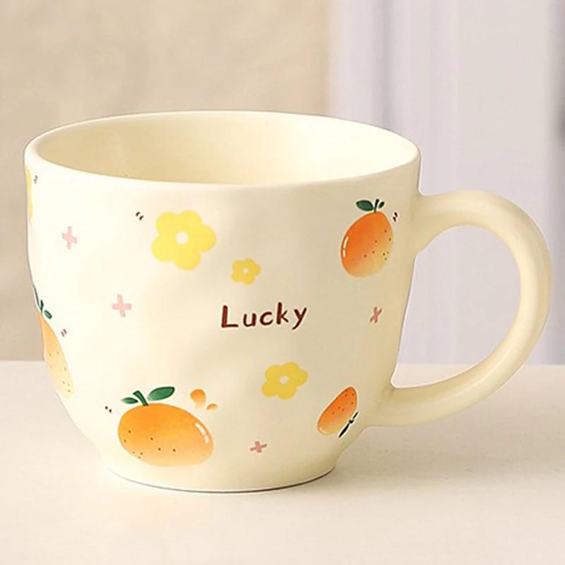 Cute Fruit Pattern Ceramic Mug Strawberry Coffee Cup Oatmeal Breakfast Cup Water Cup Valentine's Day Present Couple Water Cups