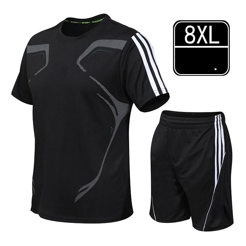 Мужская спортивная одежда больших размеров, летний мужской повседневный костюм, шорты с короткими рукавами, облегающая одежда для фитнеса