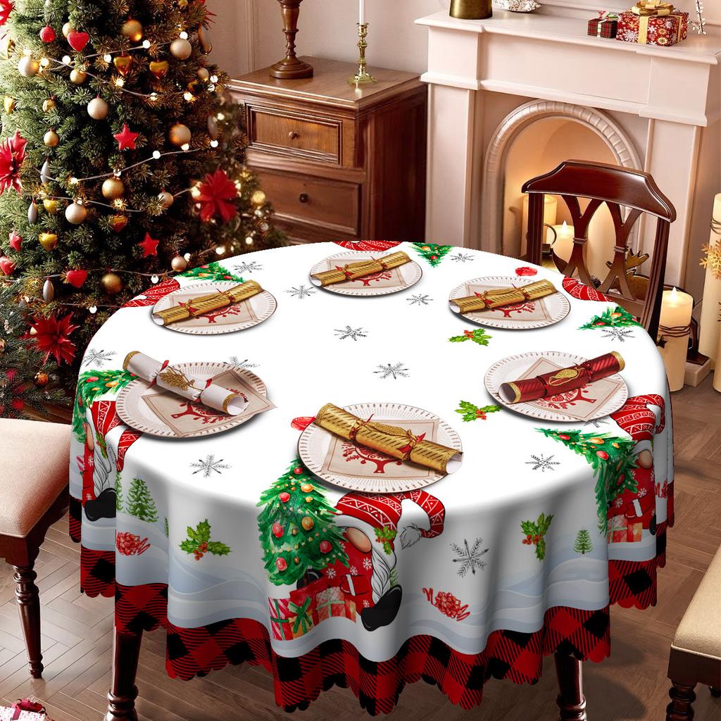 Christmas Themed Tablecloth, Christmas Tree Gift Dwarf Print Waterproof Table Flag, Family Restaurant Atmosphere Decoration