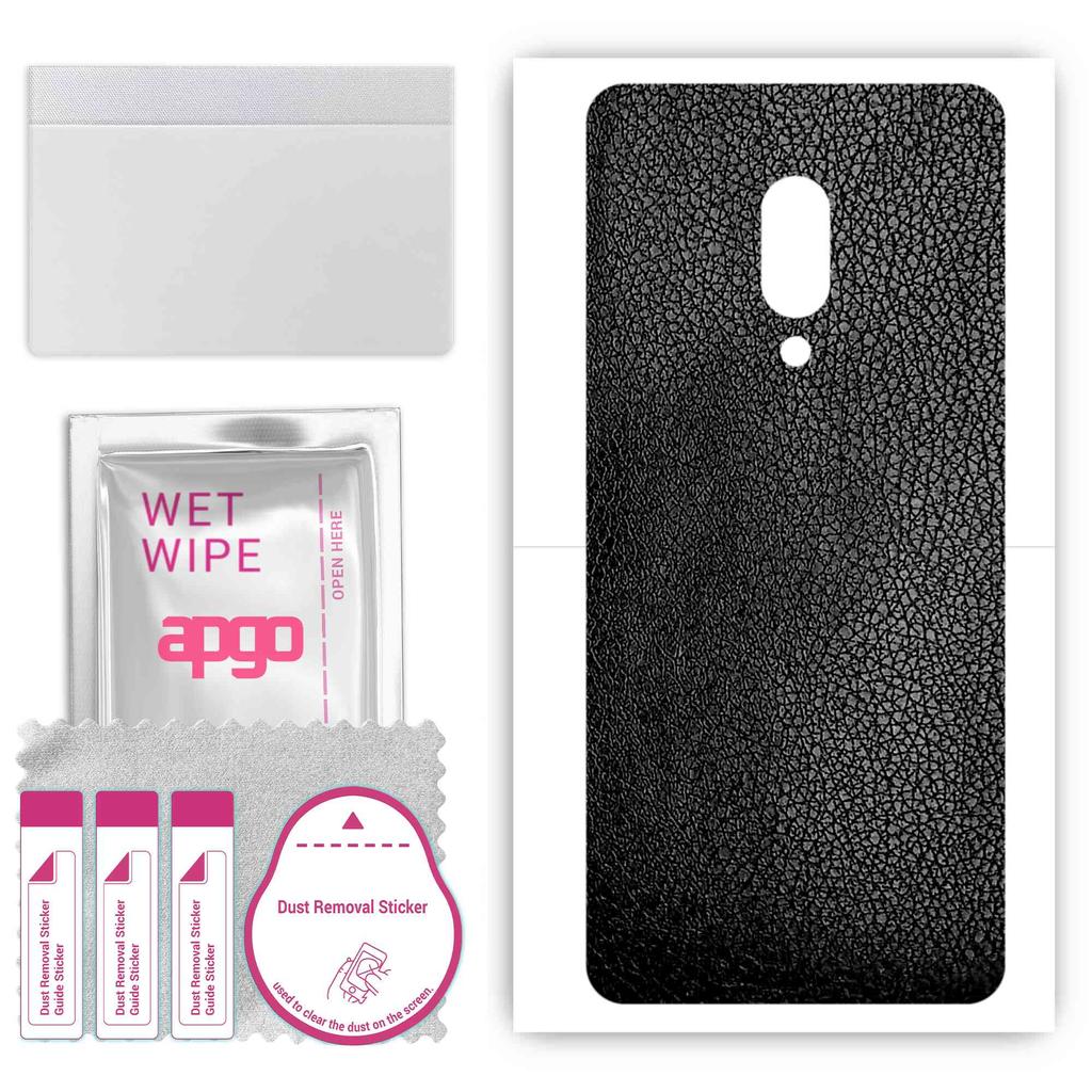 apgo Protective Skin Sticker for the Back Compatible with Sharp Aquos Zero 2, Wrap Film, Foil, Vinyl - Pattern Black Leather