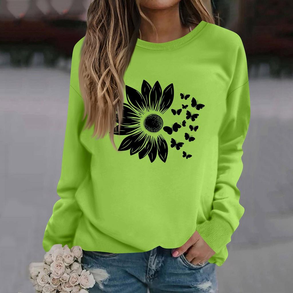 Женская модная повседневная толстовка с длинным рукавом и круглым вырезом с принтом