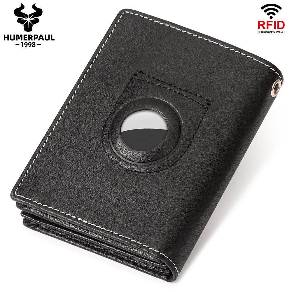 Humerpaul Genuine Leather Men Wallet Rfid Slim Card Holder with Anti-lost Pocket