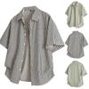 Men's Summer Short Sleeve Striped Shirt Casual Button Pocket Shirt Tops