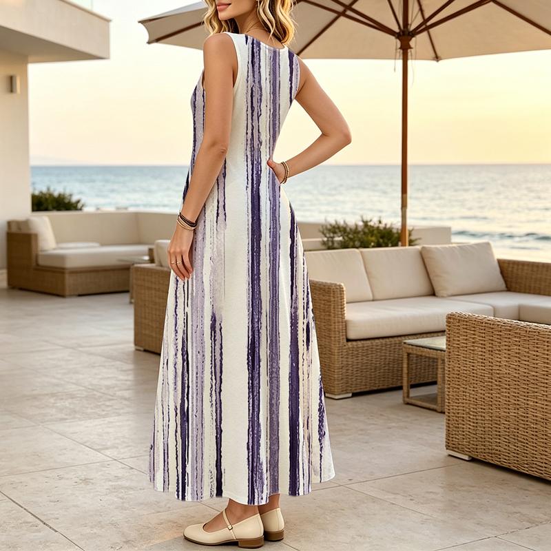 Women's Minimalist Sleeveless Floor-Length Dress Comfy Flowy Swing,Perfect for Beach Vacation & Daily Wear
