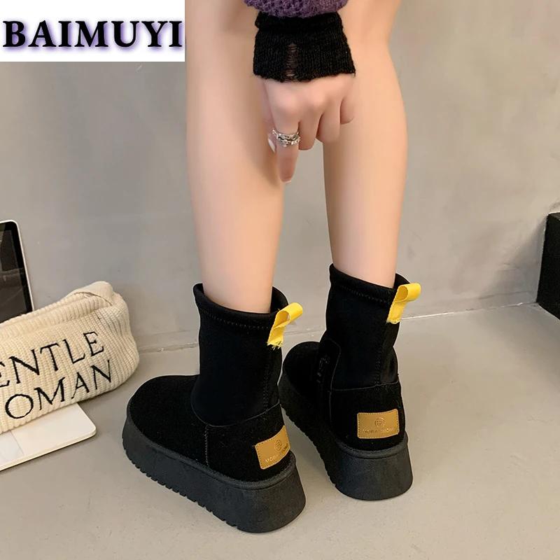 Женские платформенные балетки Зимние сапоги Мех Теплые хлопковые туфли Замшевые ботильоны Зимние плюшевые Женские 2025 Тренд Бренд Кожа Готические Ботинки Женские