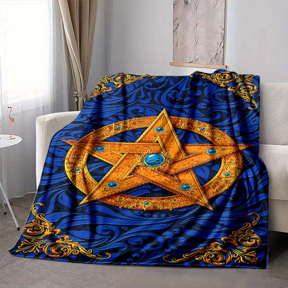1Pc Golden Star Ornament Flannel Blanket, Soft And Comfortable, Casual Warm, Camping Travel, Christmas, Halloween Xmas Gift. G152