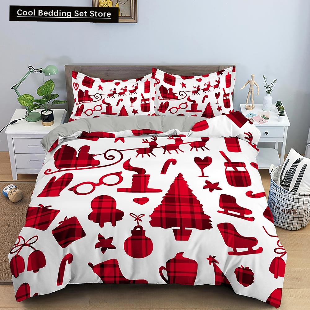 3D Рождеством белый комплект постельного белья Рождественский комплект пододеяльников/пододеяльников полиэстеровое одеяло King Queen полный двойной красный бант бежевый