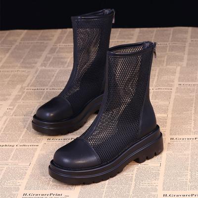 Сапоги-чулки средней длины на мягкой подошве с перфорацией, крутые ботинки, повседневные сетчатые ботинки, женские новые летние тонкие полые сетчатые ботинки Мартин женские
