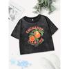 Casual Cotton Crop Tops Women Mature Oranges Printing Washed T-Shirts Street O-Neck Regular Fit Streetwear Clothes