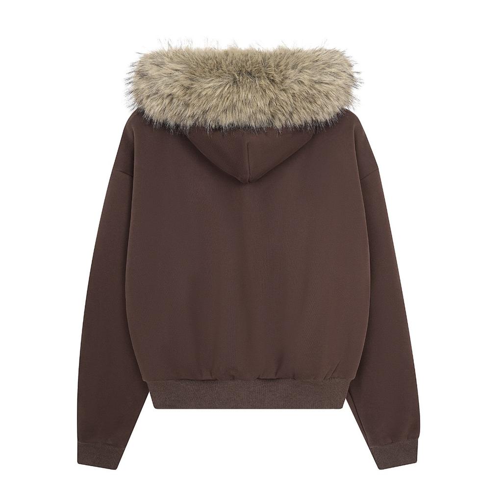 2KWEIRD Y2K Zip Up Hoodie Faux Fur Collar Harajuku Loose Coat Streetwear Zipper Hoodie Sweatshirt