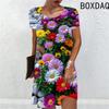 2025 New Women Dresses Fashion Summer Flower Print Short Sleeve Dress Casual 3D Print Loose A-Line Dress Street Wear Ladies
