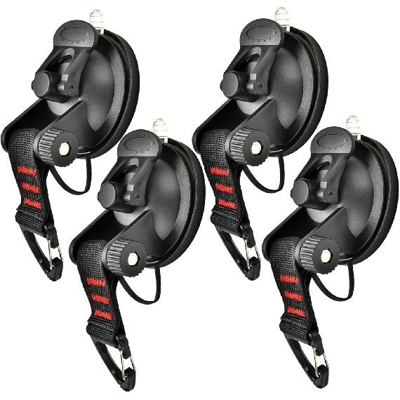 4Pcs Heavy Duty Suction Cup With Security Hooks - Outdoor Strong Suction Cups Multipurpose Car Camping Accessories Suction Cup Anchor For Car Awning