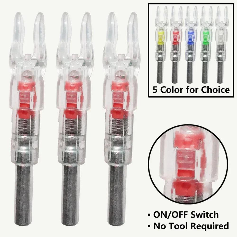 3Pcs Hunting Arrow Nock Light LED Luminous Arrow Tail for Compound Bow Outdoor Night Shooting Glowing Arrow Tail with Switch