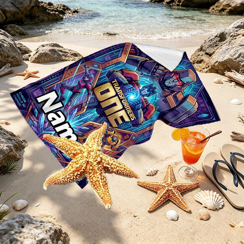 Custom Name Personalized Transformers Print Beach Towel, for Trip Camping Beach Party Home Decor, Birthday Gift for Family & Friends